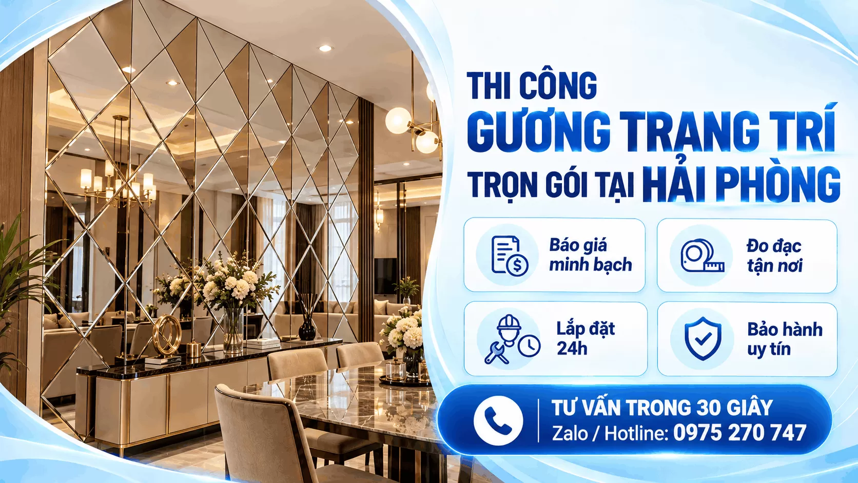Thi công gương trang trí trọn gói tại Hải Phòng